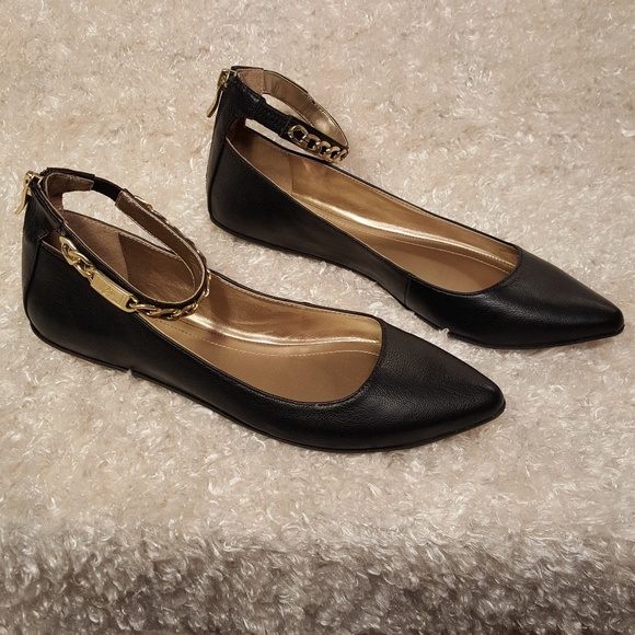 BCBGeneration Shoes - BCBGeneration Pointy Toe Gold Chain Black Flats